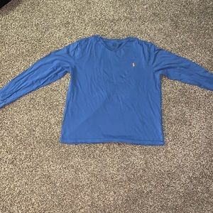 Ralph Lauren light blue cotton vneck long sleeve shirt